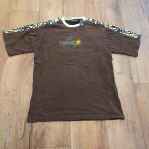 VTG No Boundaries Motorcross Hazard Men's Medium Shirt Camo Dirt Bike Brown Y2K